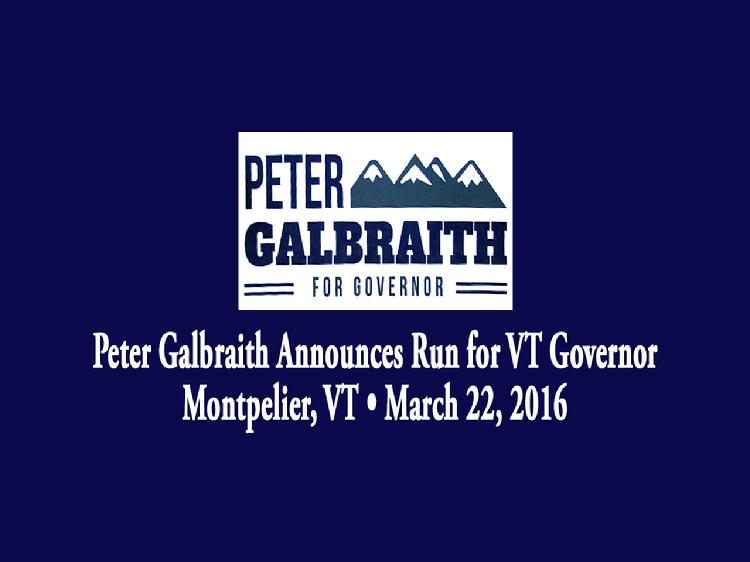 Peter Galbraith Announces Run for VT Governor